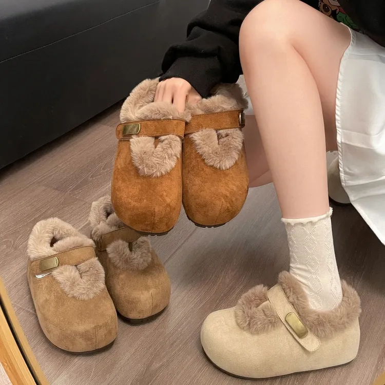 复古内增高加绒勃肯鞋女款2025新款冬季保暖雪地棉鞋厚底毛毛鞋