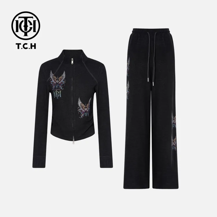 TCH-轻奢秋季时尚深灰色慵懒风女装卫衣套装T75C07E1037tch