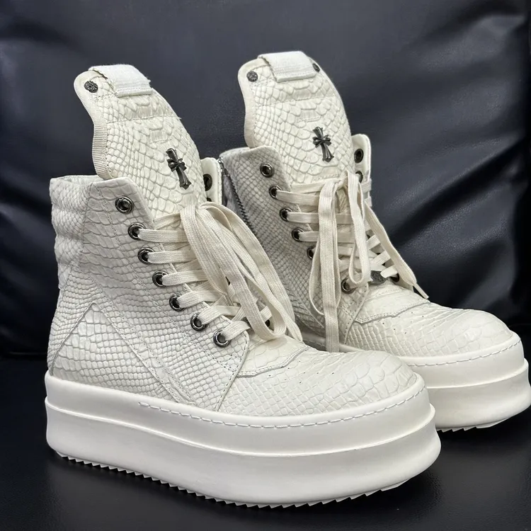 ro鞋十字架蛇纹厚底倒三角高帮休闲鞋男欧美小众时尚百搭增高板鞋