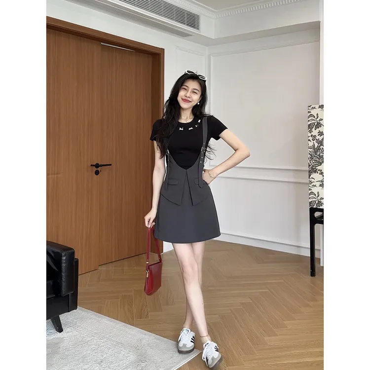 张阿星【街头walk】假两件连衣裙拼接马甲气质收腰显瘦款W425Q09139