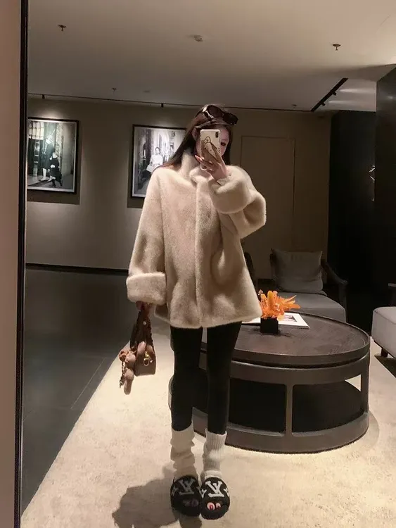 2025冬季新款时尚环保皮草简约加厚毛毛外套宽松百搭外套MU2020