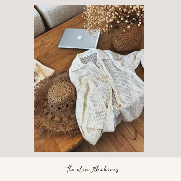 【以琳档案】“山禾悦”镂空中式米色绣花夏季针织上衣外套#LN02983