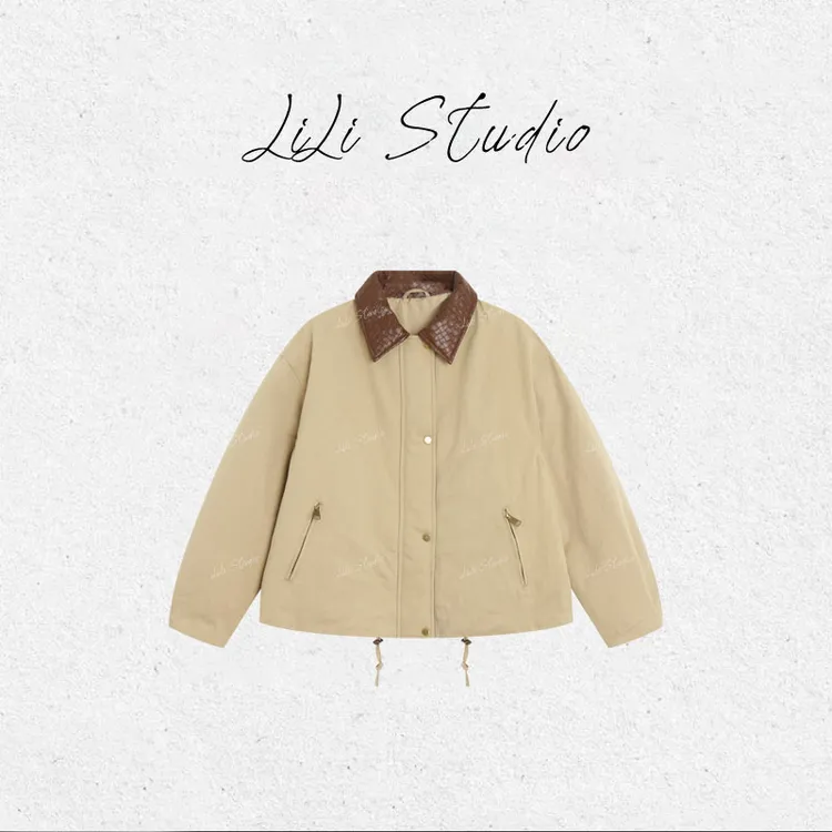 丨不理理「卡其织领」拼接皮质领90白鸭绒保暖羽绒服