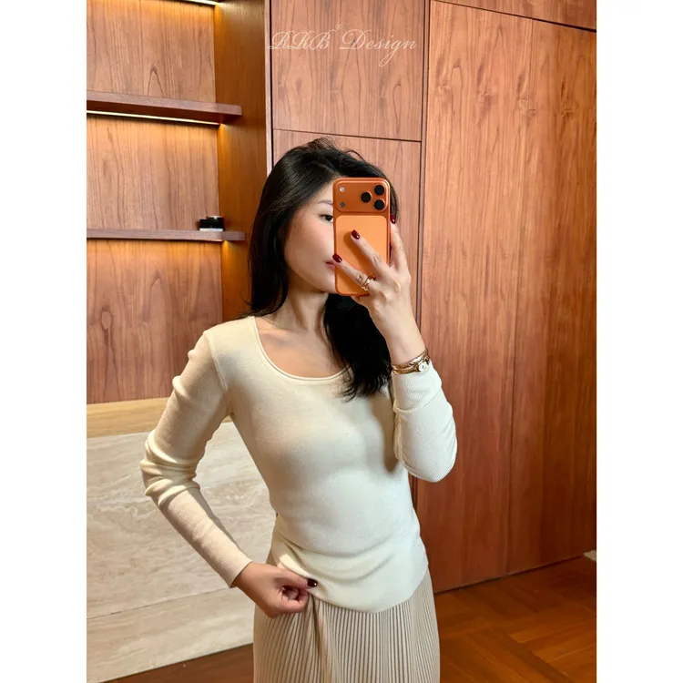 RRB Design 可机洗真丝羊毛零压舒适保暖修身显瘦圆领长袖针织衫