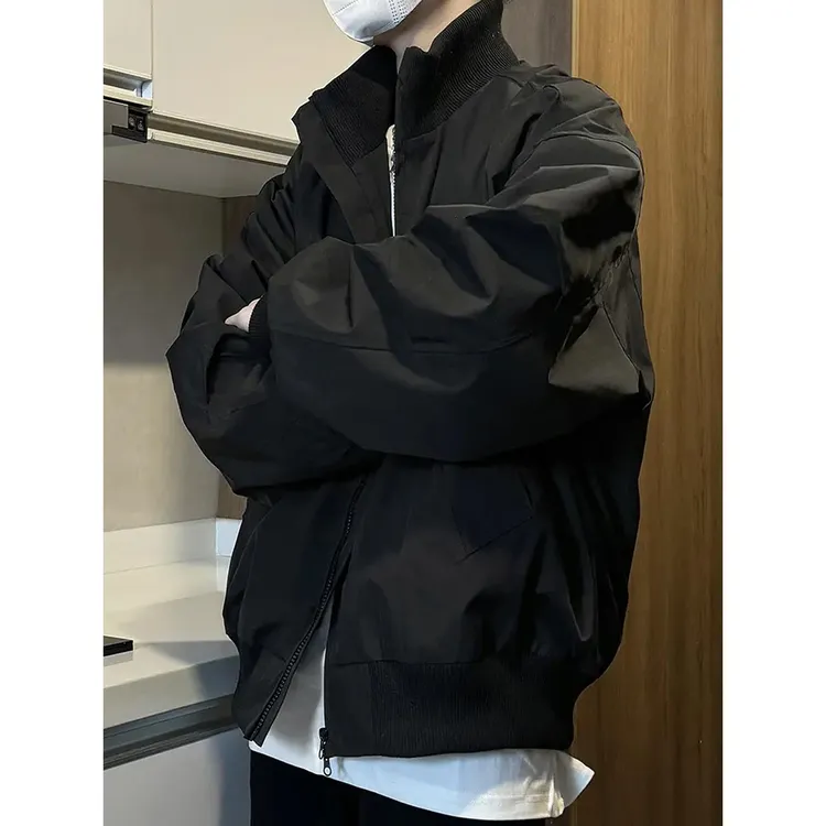 美式短款廓形飞行员夹克男秋季宽松潮牌立领棒球服机能风三防外套