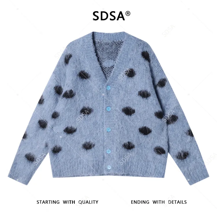 SDSA秋冬新款痞帅男装潮牌撞色波点纽扣V领针织衫毛衣百搭时尚
