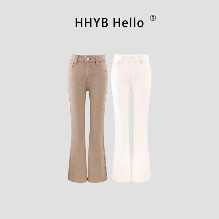 HHYB Hello高腰冬季加绒显瘦微喇裤新款百搭休闲牛仔裤女Q254369