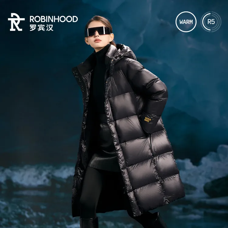 罗宾汉严选罗宾汉黑金修身型男女同款90白鸭绒时尚连帽短款羽绒服