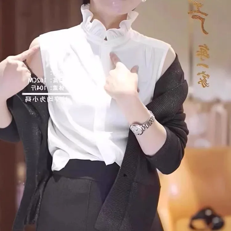花边木耳衬衣显瘦气质衬衫无袖港风复古叠2025上衣时髦夏款背心