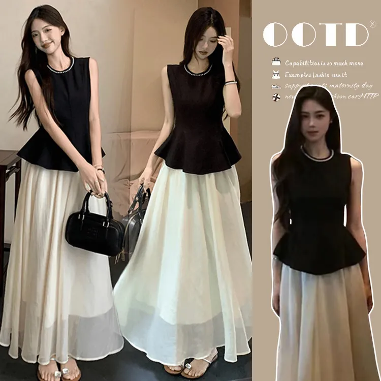 法式慵懒风孕妇装夏装套装2025新款无袖宽松孕妇上衣时尚半身裙夏
