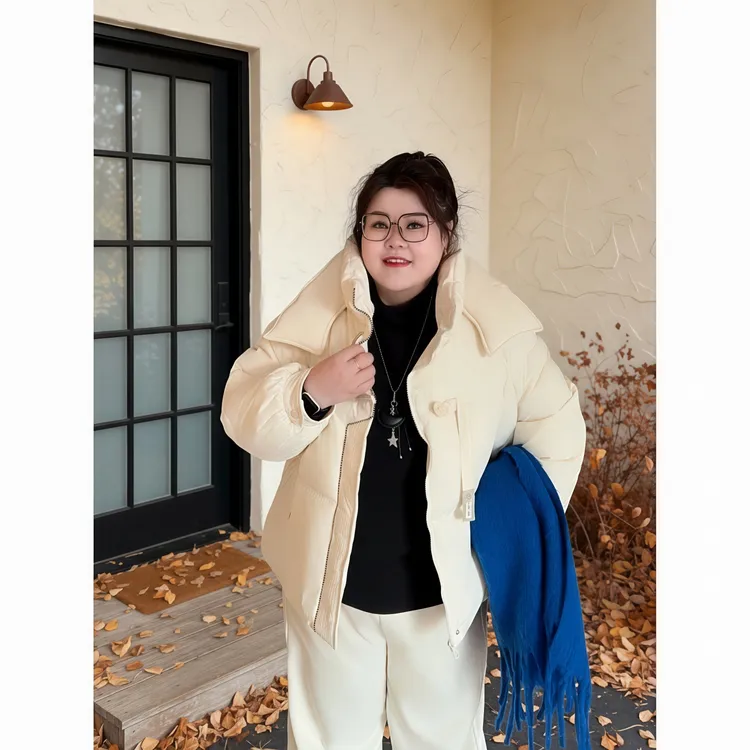 花契“冷溪玉波”大码女装冬季百搭200斤胖mm时尚新中式棉服13099-X