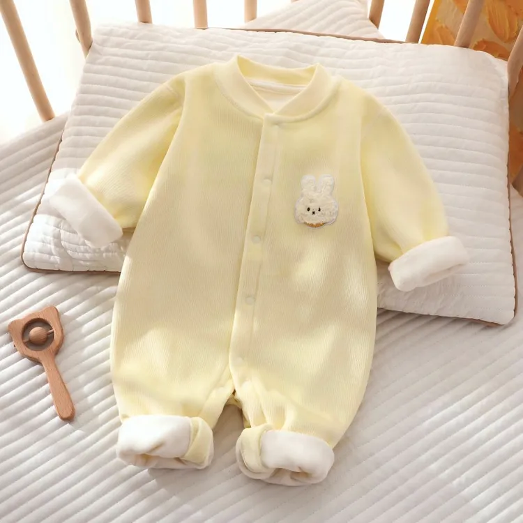 秋冬婴儿加绒连体双面绒打底衣新生儿宝宝加厚保暖连身爬服