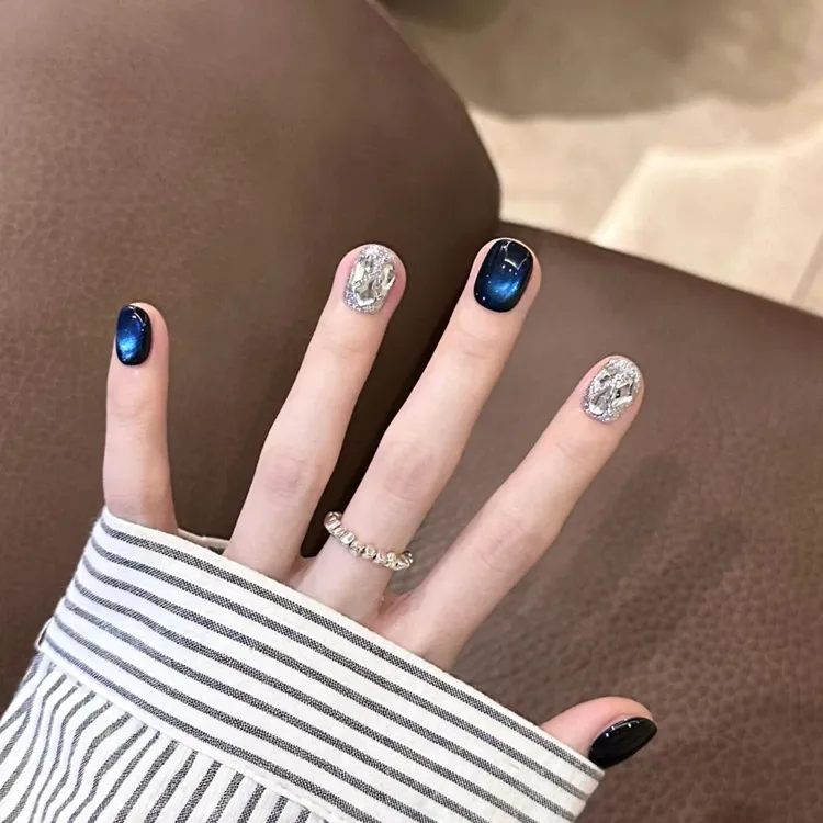 【海蓝猫眼】纯手工美甲穿戴甲可拆卸显白气质美甲ins风蓝色美甲