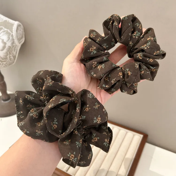 秋冬新款韩系碎花格子小肠发圈发绳头饰法式清新皮筋简约百搭头绳