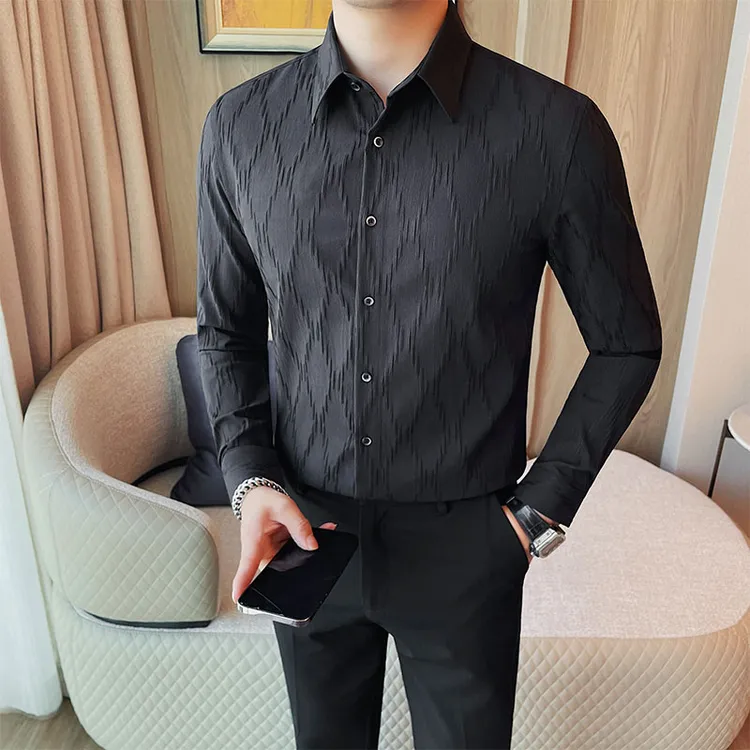 高级感长袖衬衫男款爆款2025新款春秋商务时尚百搭修身条纹衬衣