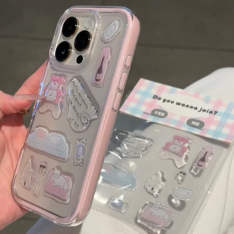 奥菲顿DIY粉熊滴胶贴纸适用iPhone16/15Pm气囊14手机壳12苹果13套