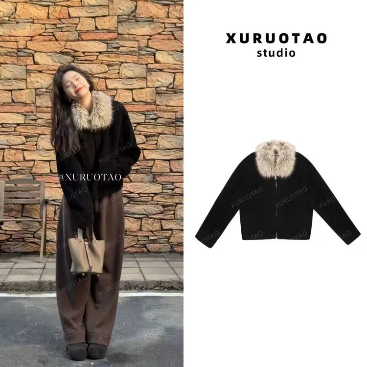 XURUOTAO【奥本海默】不可拆卸环保毛领颗粒绒皮毛一体外套 T5872