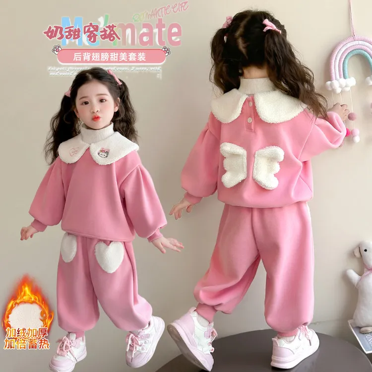 女童秋冬季加绒套装儿童2025新款洋气加厚卫衣两件套女孩冬款衣服