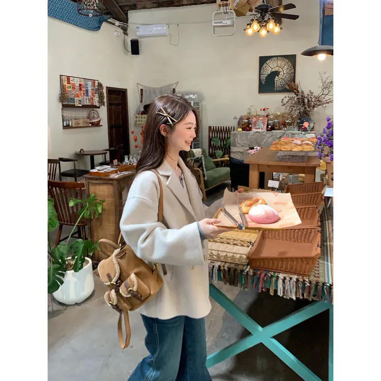 切糕自制【北岛雪山】小个子女秋冬气质洋气双面呢毛呢绵羊毛大衣