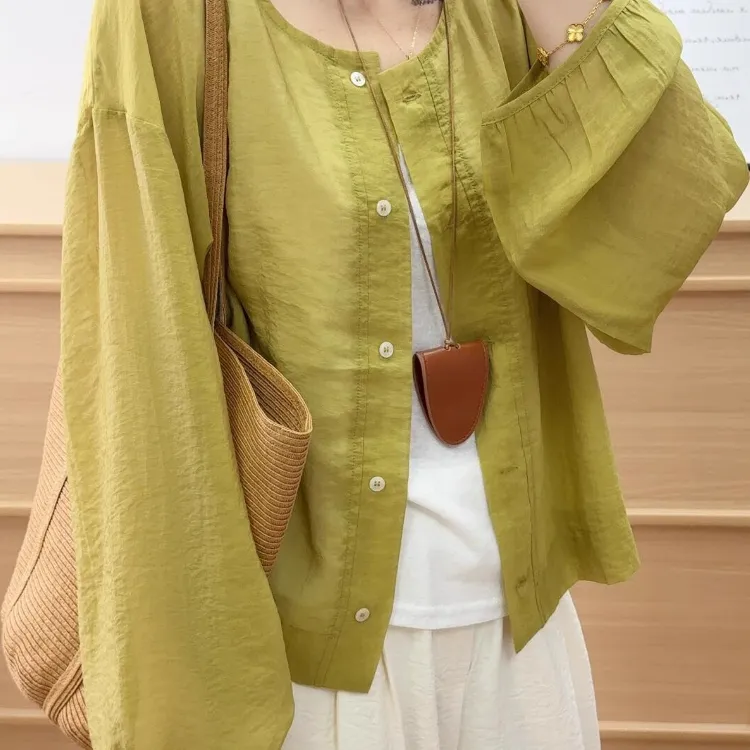 夏季薄款轻纱罩衫女法式松弛感宽松百搭休闲风防晒上衣外套ins