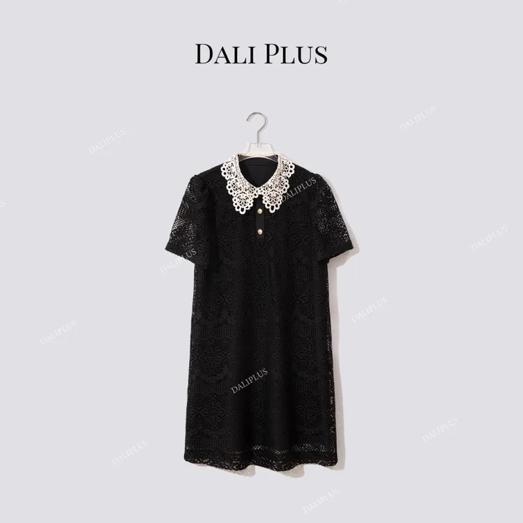 DALI PLUS“米蕾连衣裙”蕾丝刺绣夏季优雅翻领连衣裙-D5XH0001