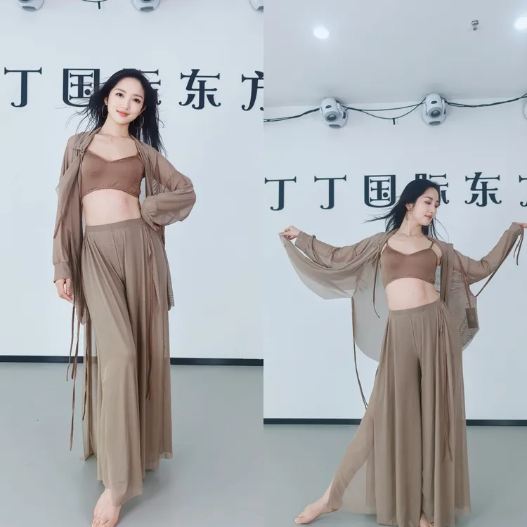 SWEGAL肚皮舞东方舞融合舞蹈现代舞服装网纱阔腿裤四件套宽松大码