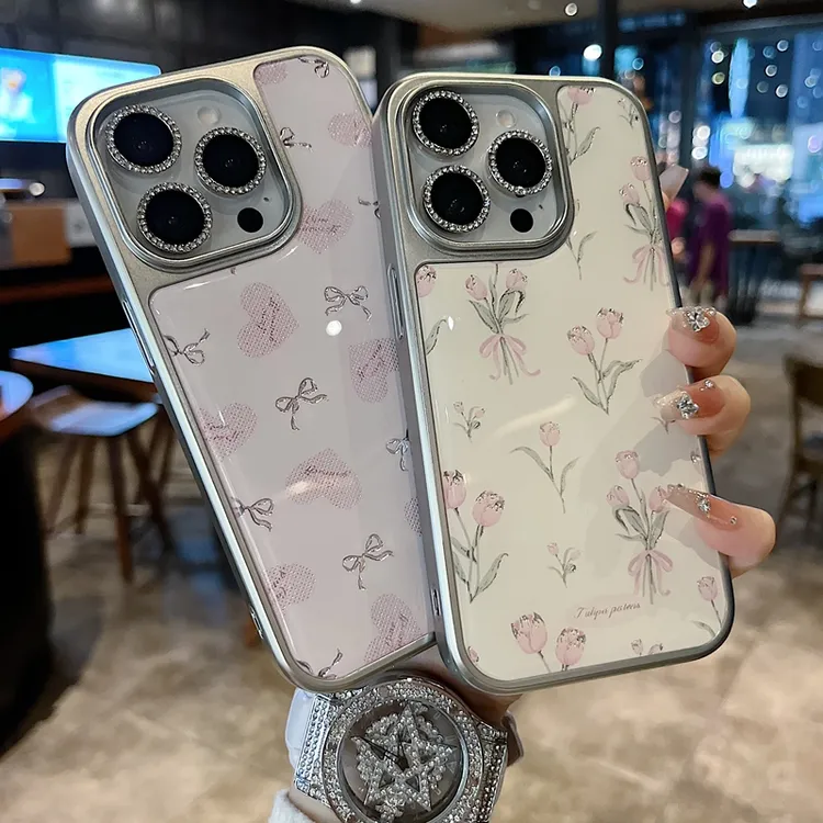 适用苹果系列iPhone16新款手机壳时尚个性粉词心小结半包大孔透气