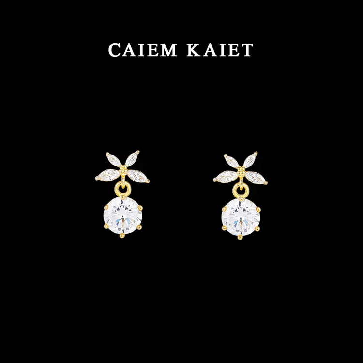 CAIEM KAIET 足银耳饰 S999纯银锆石蝴蝶结耳钉女耳坠高级感耳环
