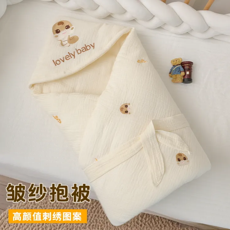 宝宝包被婴儿外出夹棉包单纯棉产房秋冬厚款抱被刺绣加厚新生儿