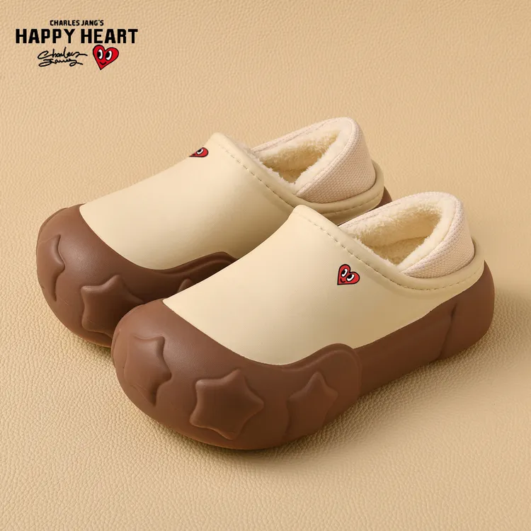 查尔斯桃心棉拖鞋冬季新款加绒保暖防水情侣包后跟厚底星星二棉鞋