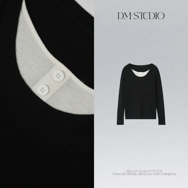 DEDM•STUDIO/纯色极简风百搭休闲100%羊毛打底上衣2510TX/LA328