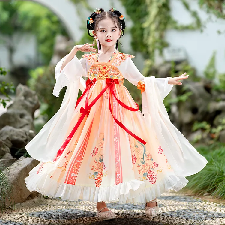 A383女童中国风夏季汉服齐胸飘逸连衣裙古风小女孩超仙洋气襦裙子