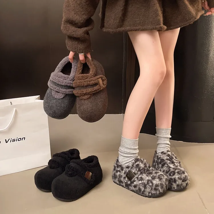 超火内增高魔术贴加绒毛呢勃肯鞋女款冬季爆款休闲保暖玛丽珍棉鞋