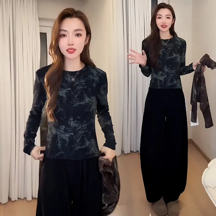 复古风时尚轻奢扎染t恤女2026年春秋新款不撞衫小众气质显瘦上衣