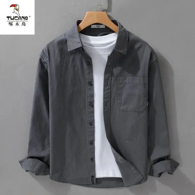啄木鸟高品质2025秋季新款衬衫休闲衬衣外套男士宽松潮流百搭