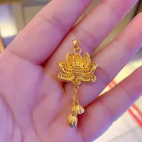 足金立体镂空步步生莲莲花吊坠免费编绳