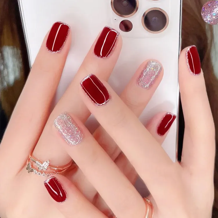 显白色车厘子碎钻银免烤指甲油持久防水快干不可撕拉学生美甲油