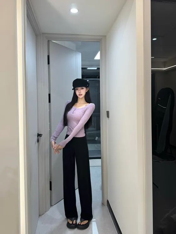高腰抽绳秋冬阔腿裤休闲裤拖地气质运动裤