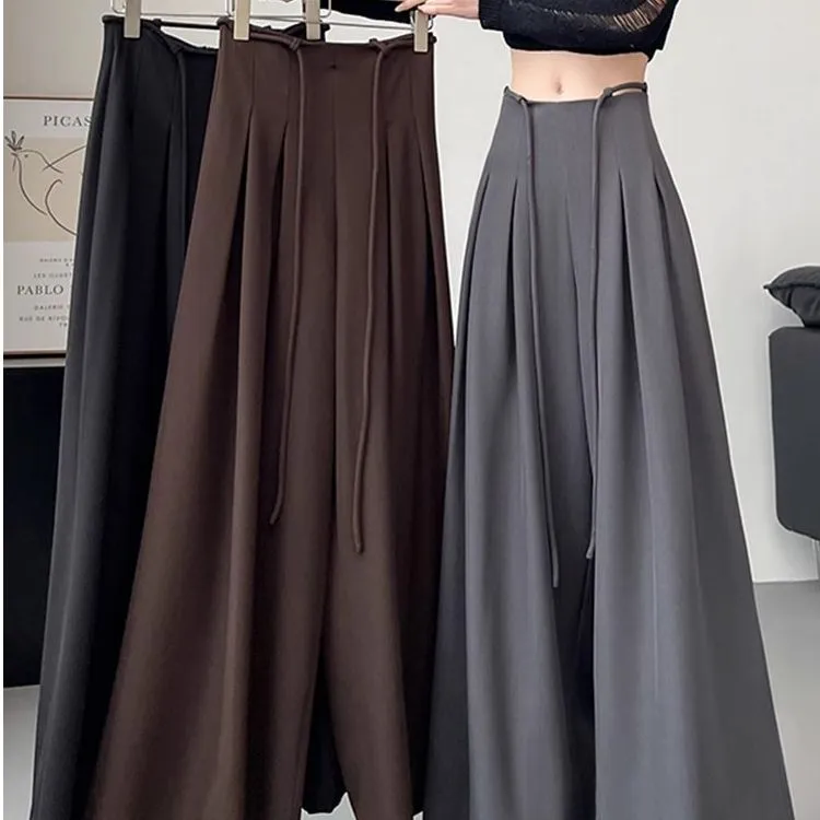 西装阔腿裤女2025早秋新款设计感高腰垂感格雷系宽松休闲拖地裤女