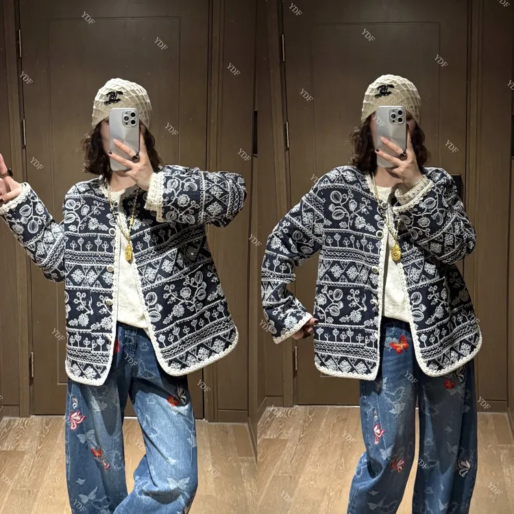 YDFSTUDIO小众【青花绮梦】欧货早秋重工刺绣钩花设计时尚百搭外套