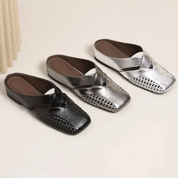 凉拖鞋女款2025新款爆款女士凉拖鞋外穿半托编织包头镂空低跟凉拖