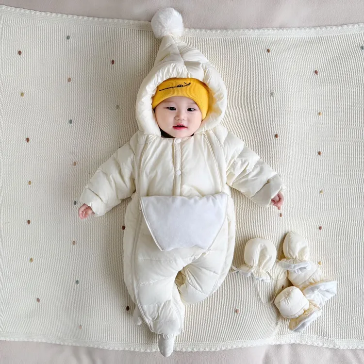 婴儿羽绒服连体衣男女宝宝外出服哈衣新生儿冬季加厚外出服包被