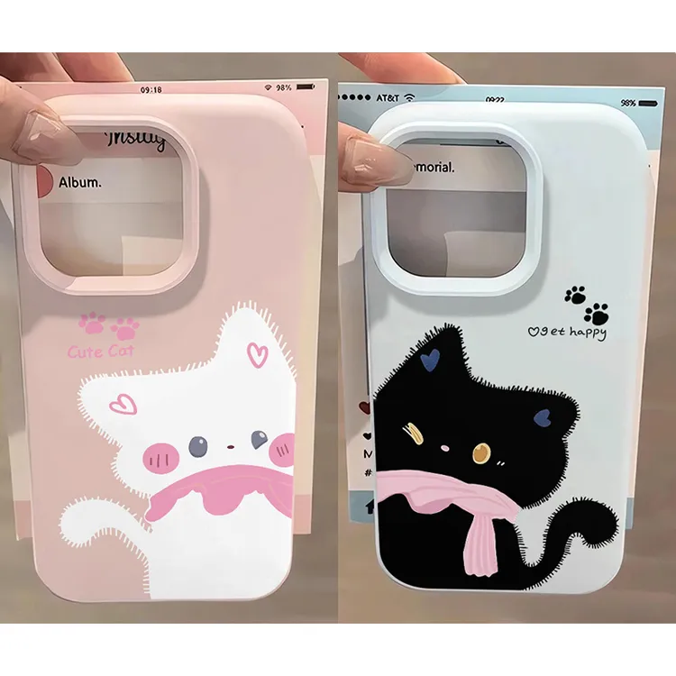 雅天立情侣黑白猫咪适用苹果17promax手机壳iPhone15可爱13糯米16