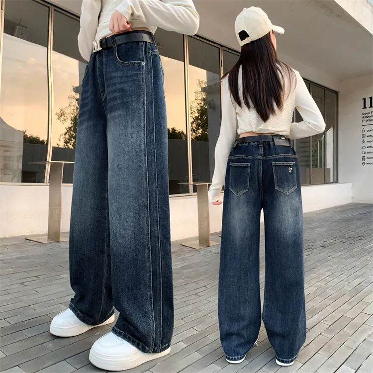 女童秋季时尚牛仔裤2025新款6-15岁小女孩韩版裤子洋气宽松直筒裤