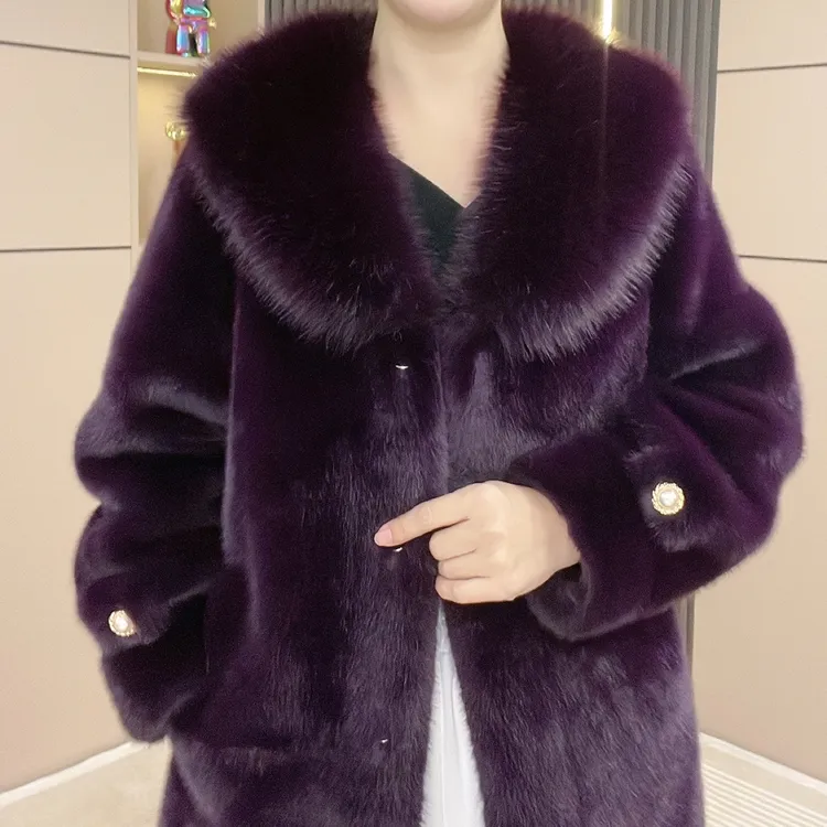 【中长款纯色毛领款】貂绒外套女2025最新款大衣百搭设计时尚气质