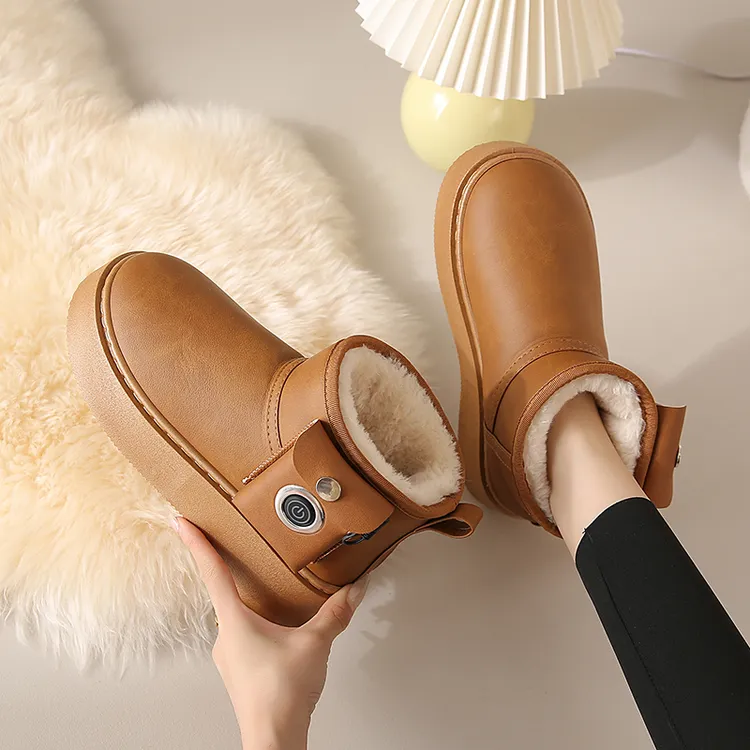 智能便携电加热鞋雪地靴恒温加绒加厚男女情侣电暖鞋防寒保暖棉鞋