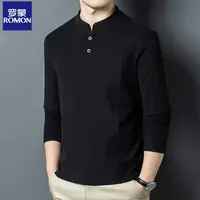 罗蒙秋冬季双面德绒打底衫男士亨利领潮流百搭长袖T恤立领卫衣男