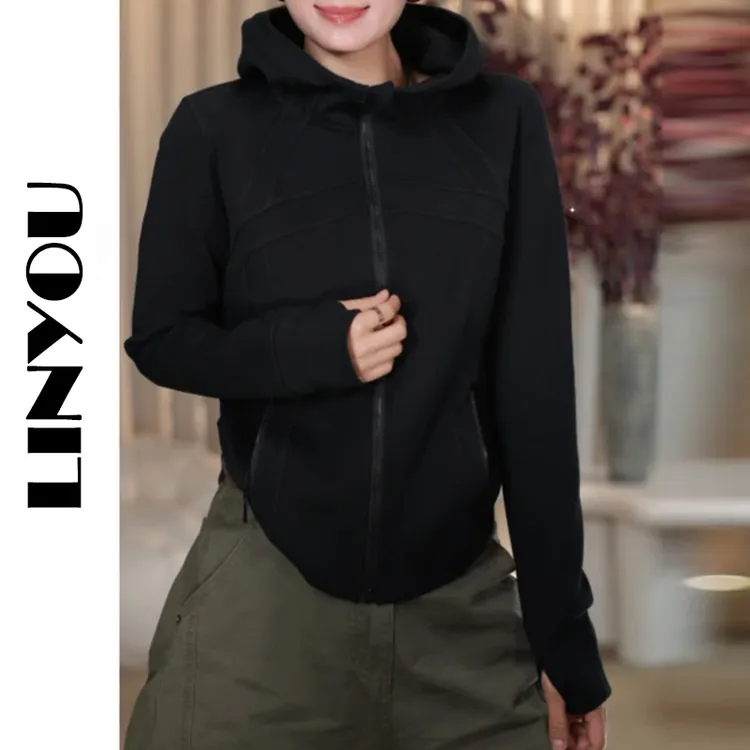2025新款秋季开衫连帽卫衣女设计感小众纯色简约气质潮流休闲上衣
