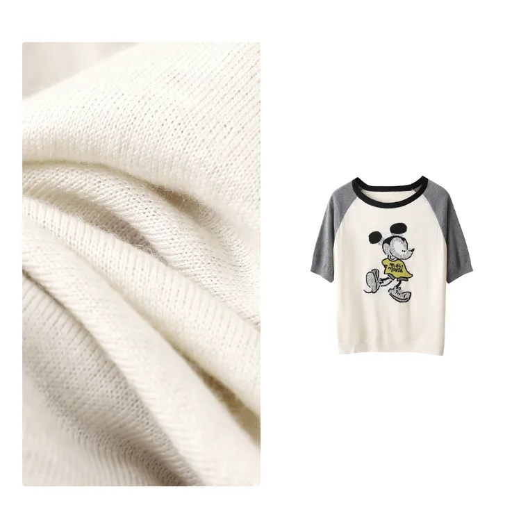 特！门店18&9！卡通针织T恤！绵羊毛/撞色提花针织短袖上衣女 T4543