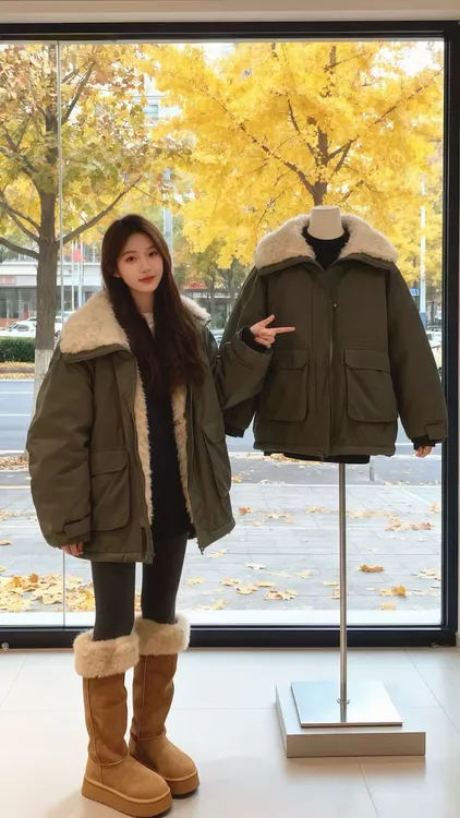 超厚2025冬季新款赵露思同款女冲锋衣派克服羊羔毛棉服中长款外套